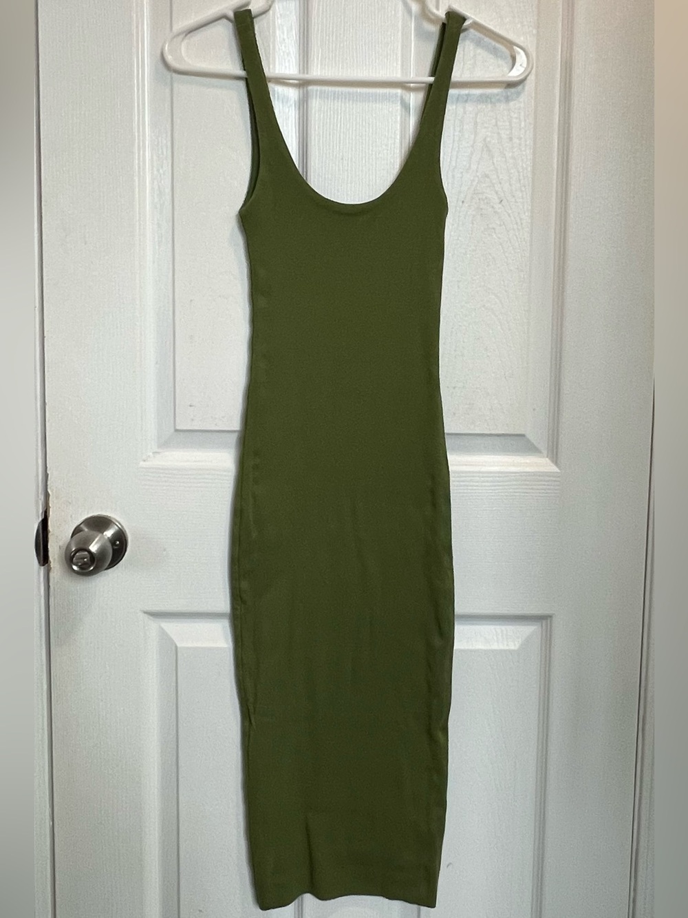 Olive Green Scoop Neck Bodycon Dress | 100% Cotton